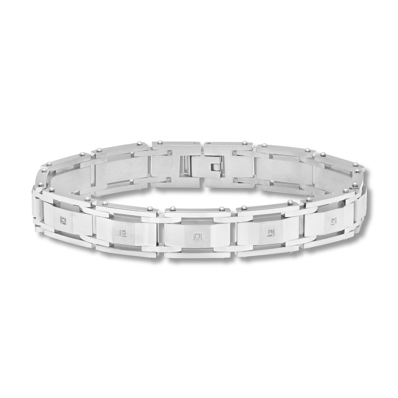 0.05 CT. T.W. Diamond Link Bracelet in Stainless Steel - 8.5"