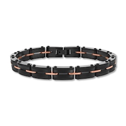 8.0mm Link Bracelet in Stainless Steel with Black and Rose Ion Plate - 8.5"