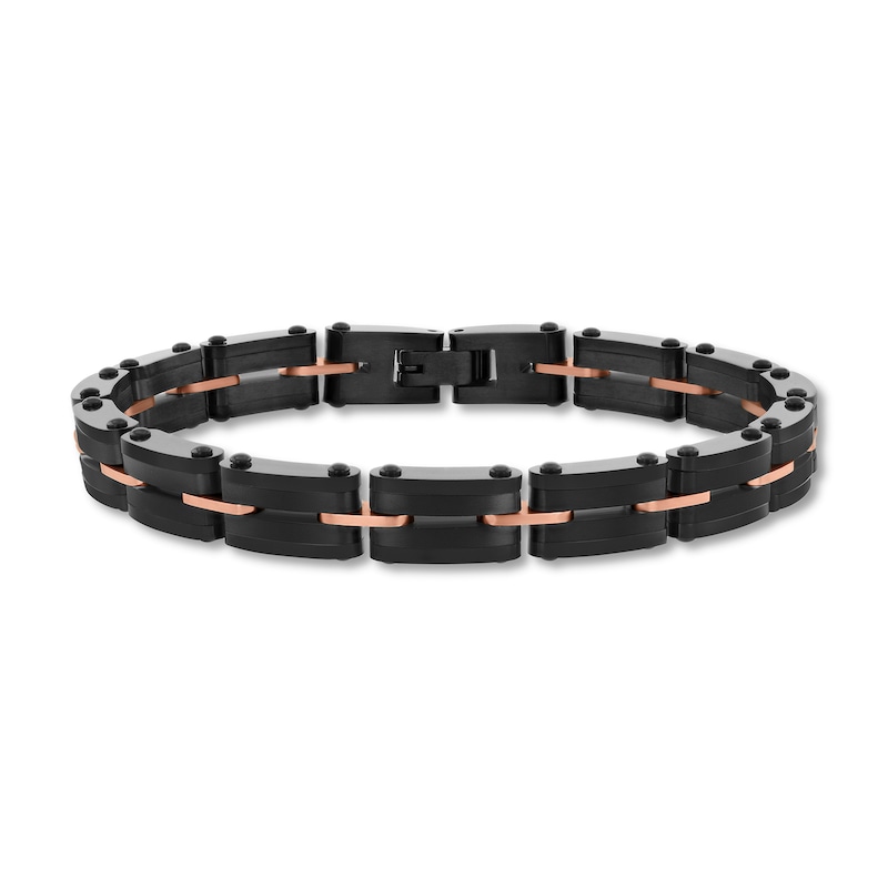 8.0mm Link Bracelet in Stainless Steel with Black and Rose Ion Plate - 8.5"
