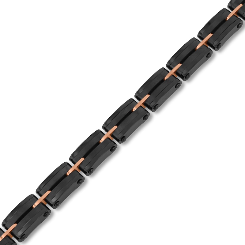 8.0mm Link Bracelet in Stainless Steel with Black and Rose Ion Plate - 8.5"
