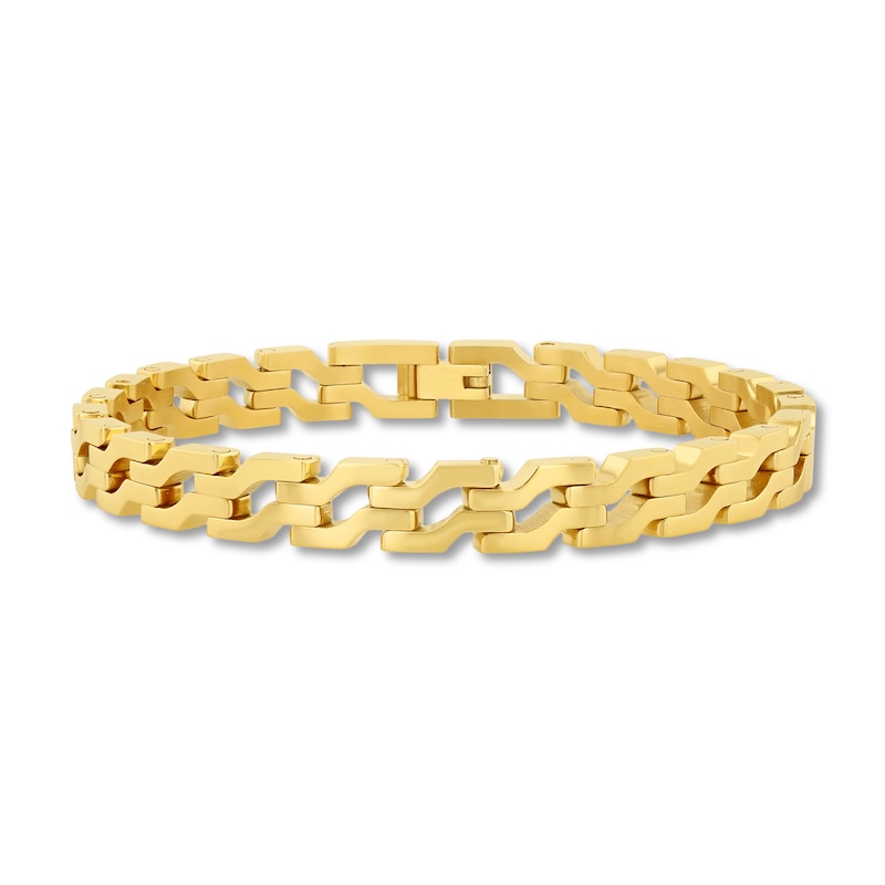 7.8mm Angled S-Link Bracelet in Stainless Steel with Yellow Ion Plate - 8.5