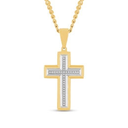 0.10 CT. T.W. Diamond Cross Necklace in Stainless Steel with Yellow Ion Plate - 24"
