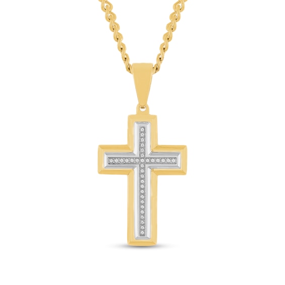 010 CT Tw Diamond Cross Necklace in Stainless Steel with Yellow