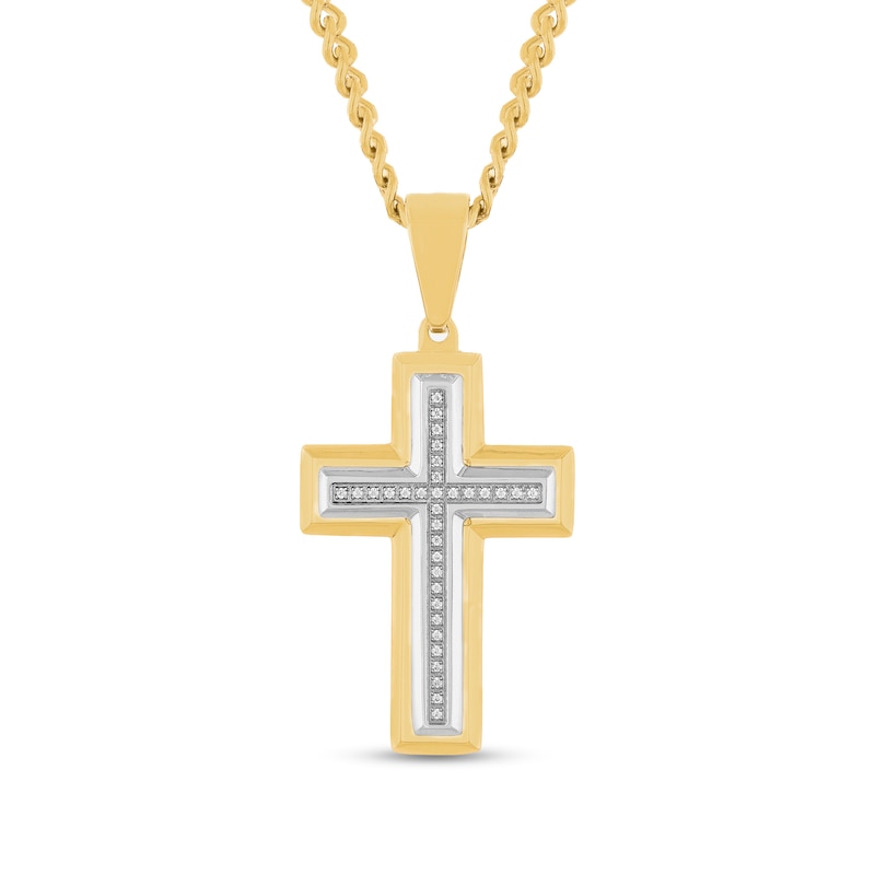 0.10 CT. T.W. Diamond Cross Necklace in Stainless Steel with Yellow Ion Plate - 24"