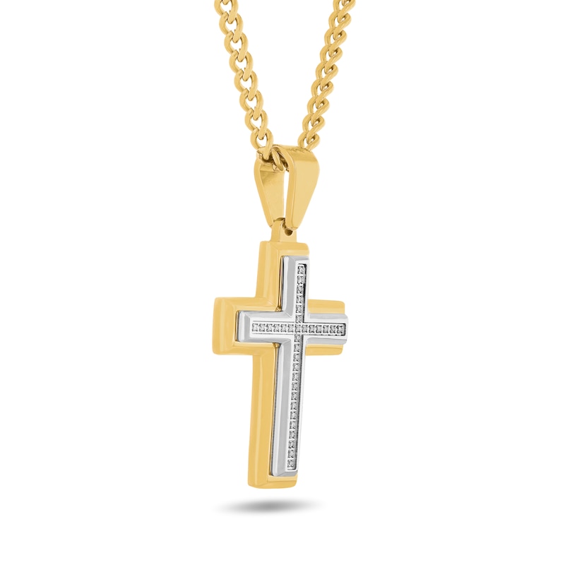 0.10 CT. T.W. Diamond Cross Necklace in Stainless Steel with Yellow Ion Plate - 24"