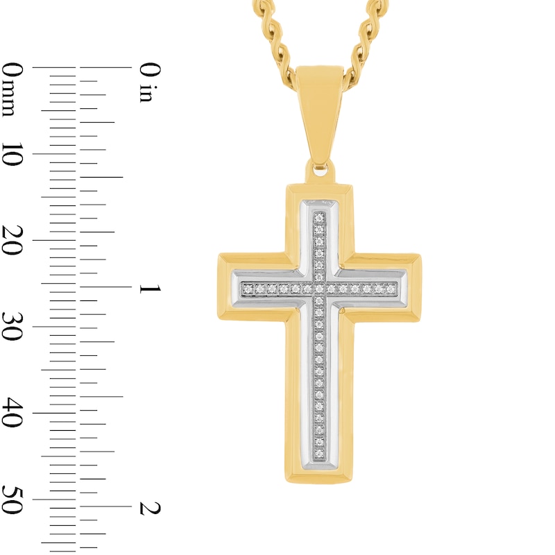 0.10 CT. T.W. Diamond Cross Necklace in Stainless Steel with Yellow Ion Plate - 24"