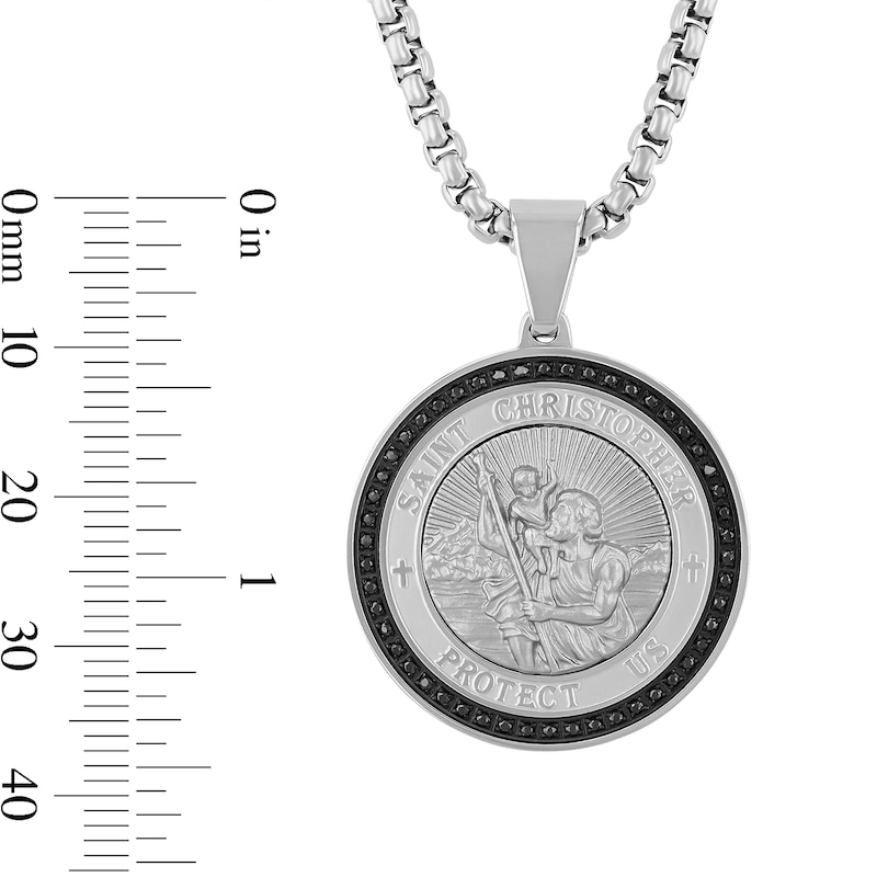 0.25 CT. T.W. Black Diamond Saint Christopher Medallion Necklace in Stainless Steel with Black Ion Plate - 24"