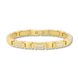 0.25 CT. T.W. Diamond Rectangle Link Bracelet in Stainless Steel with Yellow Ion Plate - 8.5"