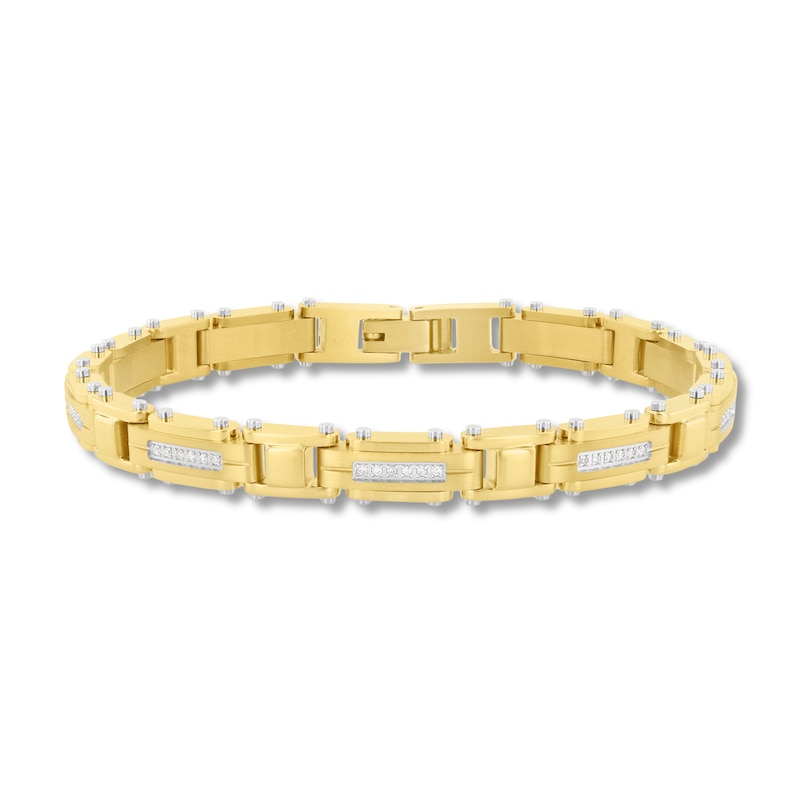 CT. T.W. Diamond Rectangle Link Bracelet in Stainless Steel with Yellow Ion Plate