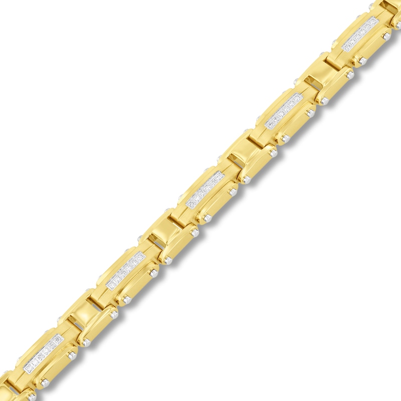 CT. T.W. Diamond Rectangle Link Bracelet in Stainless Steel with Yellow Ion Plate
