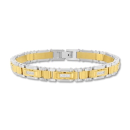 0.15 CT. T.W. Diamond Rectangle Link Bracelet in Stainless Steel with Yellow Ion Plate - 8.5"