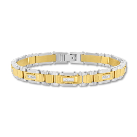 015 CT Tw Diamond Rectangle Link Bracelet in Stainless Steel with