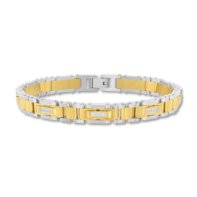 CT. T.W. Diamond Rectangle Link Bracelet in Stainless Steel with Yellow Ion Plate