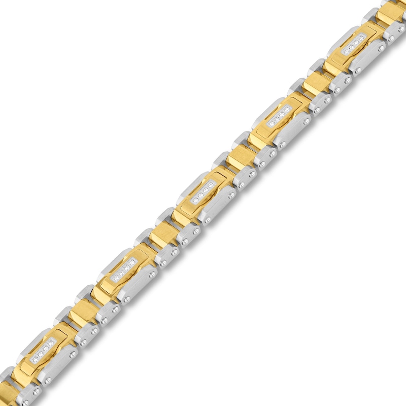 CT. T.W. Diamond Rectangle Link Bracelet in Stainless Steel with Yellow Ion Plate