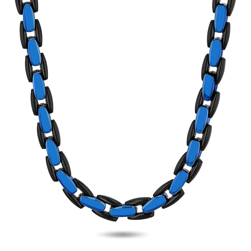 6.0mm Link Necklace in Solid Stainless Steel with Black and Blue Ion Plate - 24"
