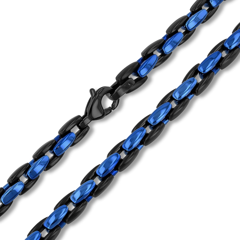 6.0mm Link Necklace in Solid Stainless Steel with Black and Blue Ion Plate - 24"