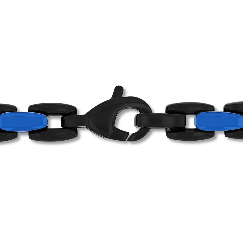 6.0mm Link Necklace in Solid Stainless Steel with Black and Blue Ion Plate - 24"