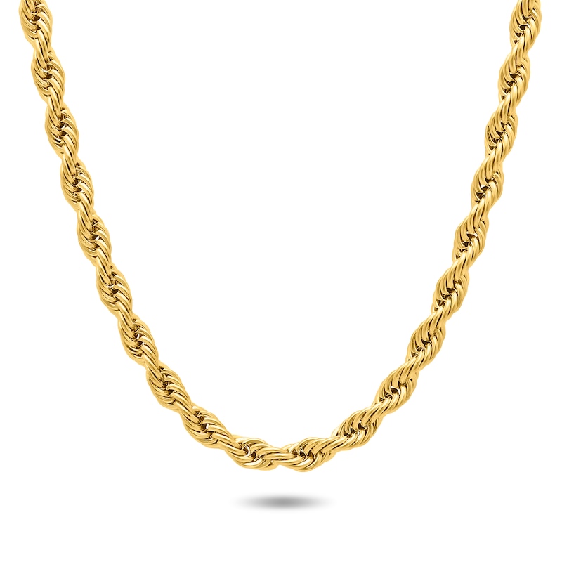 5.0mm Rope Chain Necklace in Solid Stainless Steel with Yellow Ion Plating - 24"