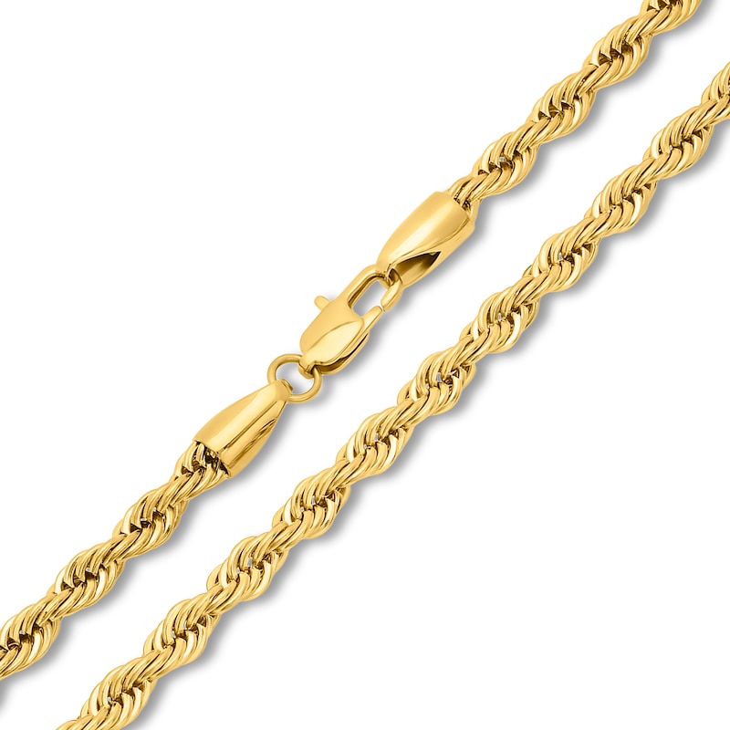 5.0mm Rope Chain Necklace in Solid Stainless Steel with Yellow Ion Plating - 24"