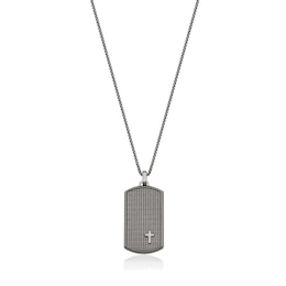 Stipple Finish Cross Tag Necklace in Stainless Steel - 22"