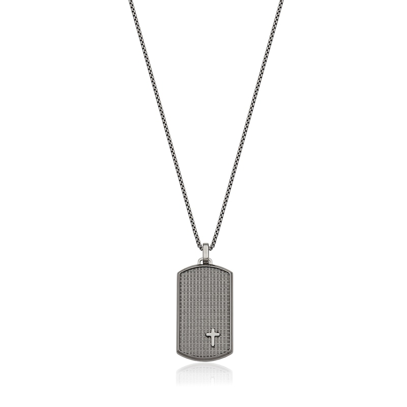 Stipple Finish Cross Tag Necklace in Stainless Steel - 22"