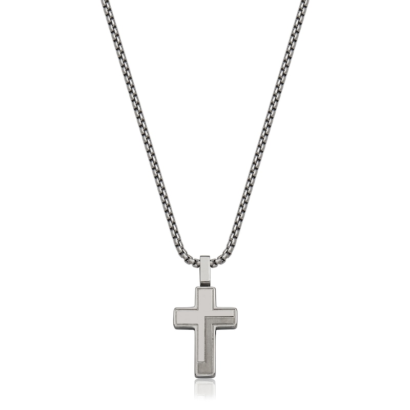 Oxidized Cross Necklace in Stainless Steel - 22"
