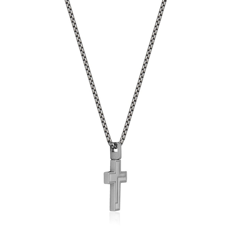 Oxidized Cross Necklace in Stainless Steel - 22"