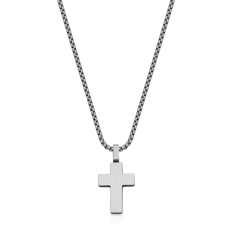 Oxidized Cross Necklace in Stainless Steel - 22"