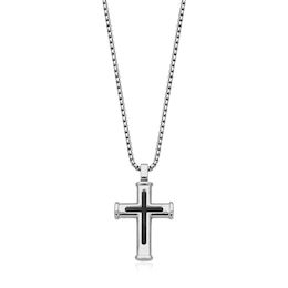 Cross Necklace in Stainless Steel with Black Ion Plate - 24"