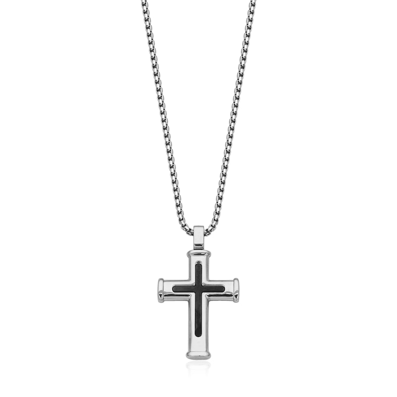 Cross Necklace in Stainless Steel with Black Ion Plate - 24"
