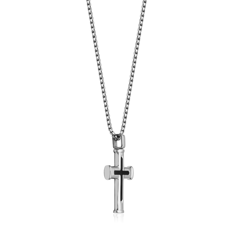 Cross Necklace in Stainless Steel with Black Ion Plate - 24"