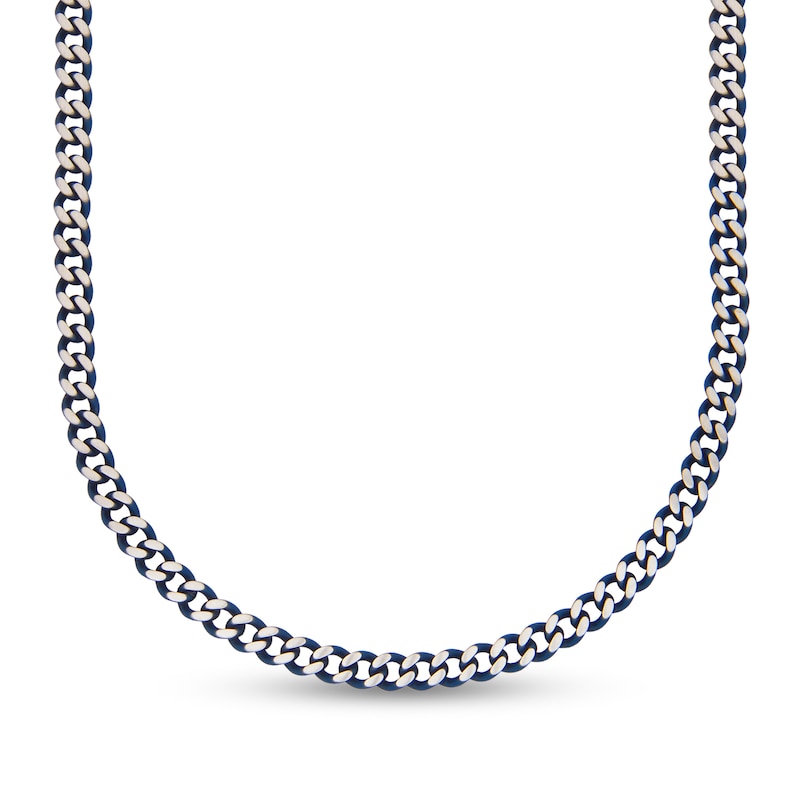 7.5mm Curb Chain Necklace in Solid Stainless Steel with Blue Ion Plate - 20"