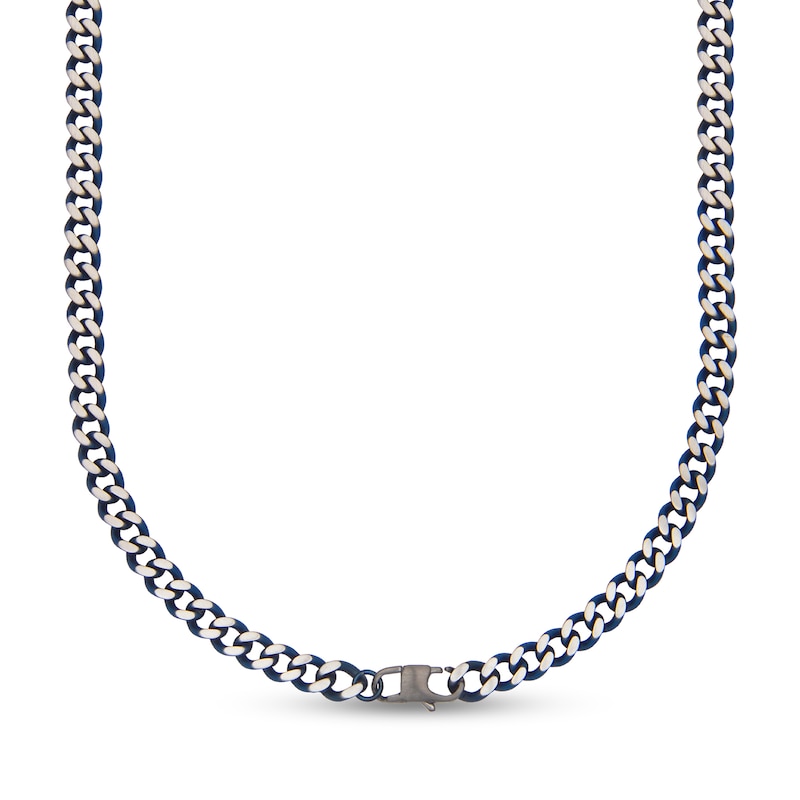 7.5mm Curb Chain Necklace in Solid Stainless Steel with Blue Ion Plate - 20"