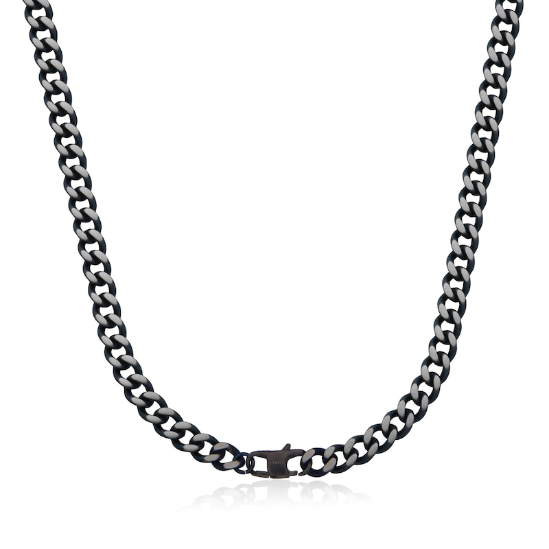 7.5mm Curb Chain Necklace in Solid Stainless Steel with Blue Ion Plate - 20"