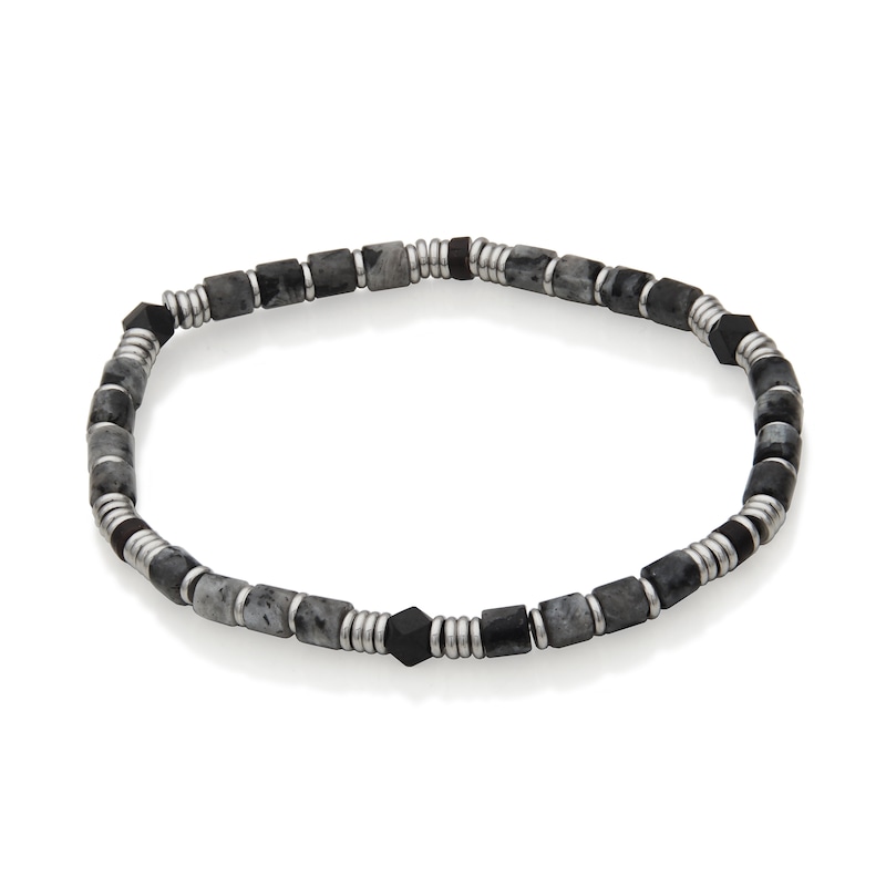 4.5mm Gray Labradorite Bead Bracelet in Stainless Steel - 8"