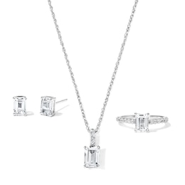 Octagon-Cut White Lab-Created Sapphire Necklace, Earrings and Ring Gift Set in Sterling Silver