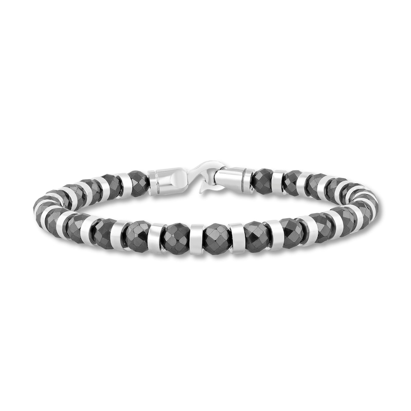 6.0mm Black Hematite Bead Bracelet in Stainless Steel - 8.5"