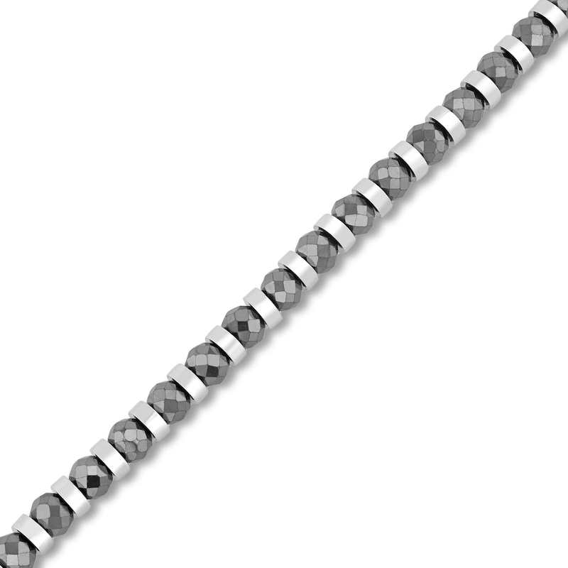 6.0mm Black Hematite Bead Bracelet in Stainless Steel - 8.5"