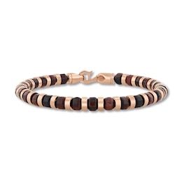 6.0mm Barrel-Shaped Tiger's Eye Bead Bracelet in Stainless Steel with Rose Ion Plate - 8.5"
