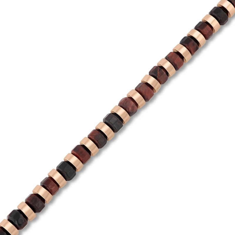 6.0mm Barrel-Shaped Tiger's Eye Bead Bracelet in Stainless Steel with Rose Ion Plate - 8.5"