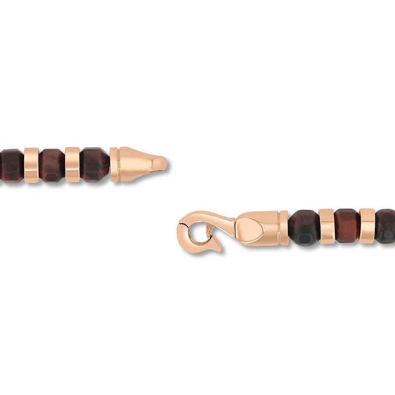 6.0mm Barrel-Shaped Tiger's Eye Bead Bracelet in Stainless Steel with Rose Ion Plate - 8.5"