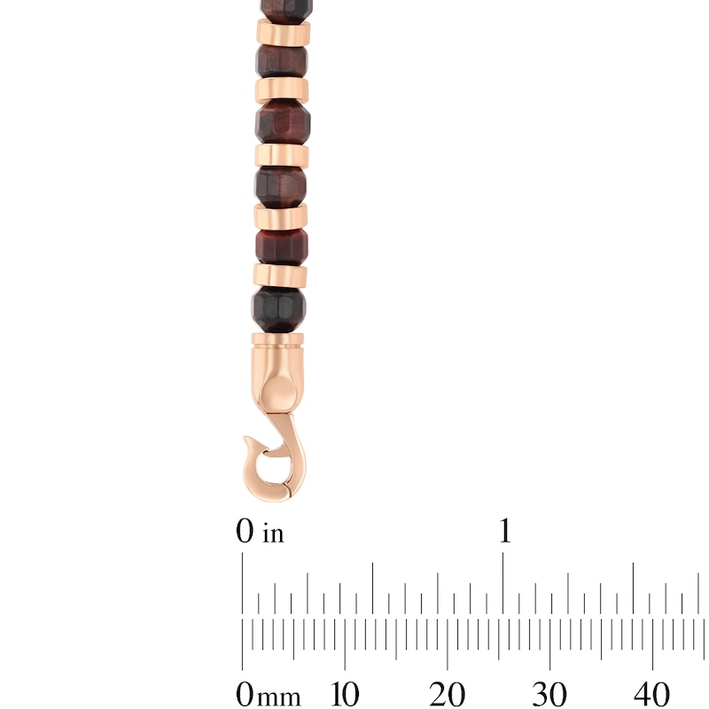 6.0mm Barrel-Shaped Tiger's Eye Bead Bracelet in Stainless Steel with Rose Ion Plate - 8.5"