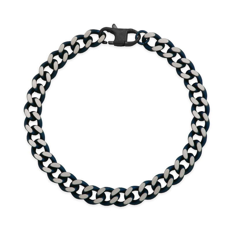 7.5mm Curb Chain Bracelet in Stainless Steel with Blue Ion Plate - 8.5"
