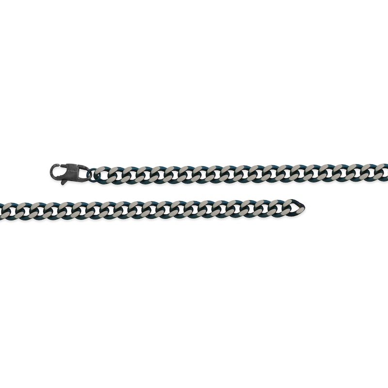7.5mm Curb Chain Bracelet in Stainless Steel with Blue Ion Plate - 8.5"