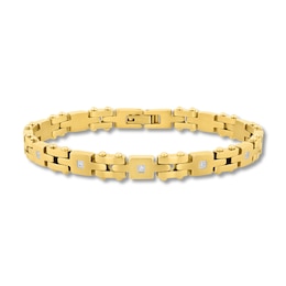 0.10 CT. T.W. Diamond Square Link Bracelet in Stainless Steel with Yellow Ion Plate - 8.5"