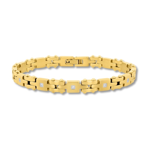 010 CT Tw Diamond Square Link Bracelet in Stainless Steel with