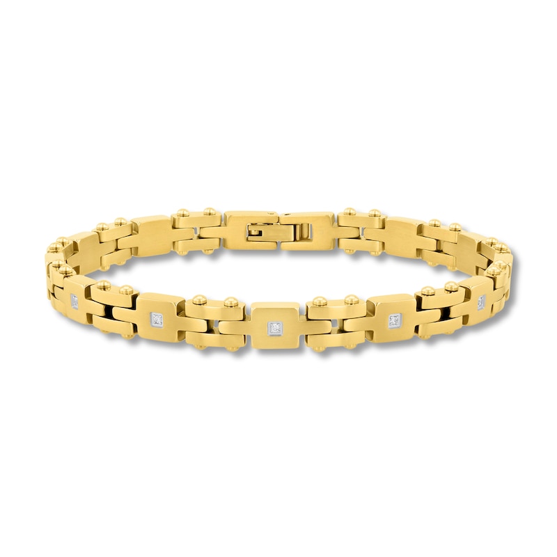 0.10 CT. T.W. Diamond Square Link Bracelet in Stainless Steel with Yellow Ion Plate - 8.5"