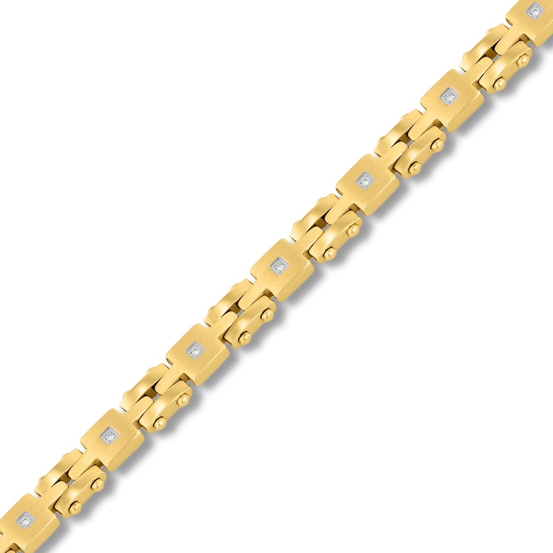 0.10 CT. T.W. Diamond Square Link Bracelet in Stainless Steel with Yellow Ion Plate - 8.5"