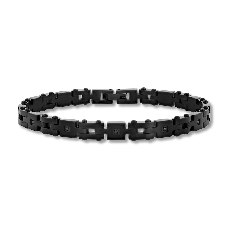 0.10 CT. T.W. Black Diamond Square Link Bracelet in Stainless Steel with Black Ion Plate - 8.5"