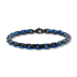 6.0mm Link Bracelet in Stainless Steel with Black and Blue Ion Plate - 9"
